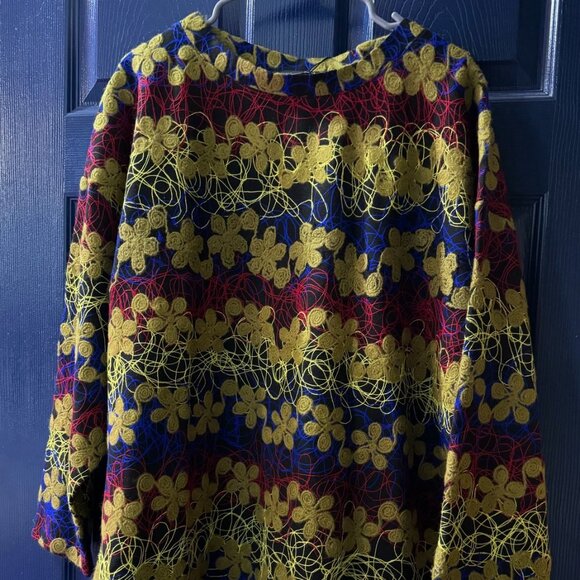 Zara Neon Blue Red Yellow Floral Embroidered Scribbles Tunic Dress Size M-L NWT - Picture 2 of 6